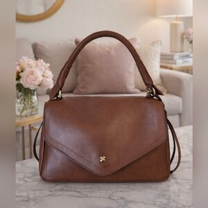 Lucky Brand Chocolate Brown PU Leather Satchel Handbag with Wrapped Handle